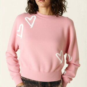 PINCH Women's Medium Valentines Pink Sweater with White Hearts Crewneck NEW